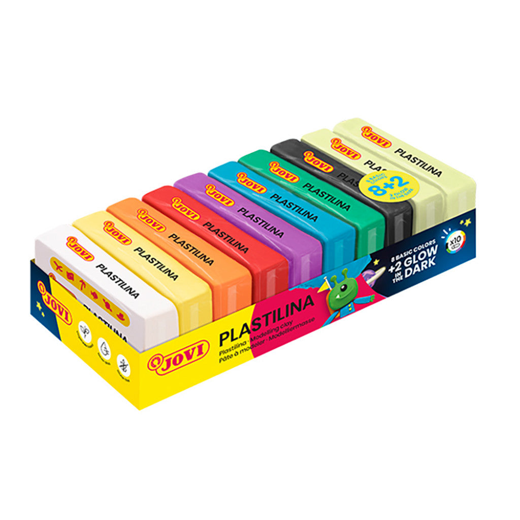 Jovi Plastilina - 10x50g - 8 farger + 2 selvlysende