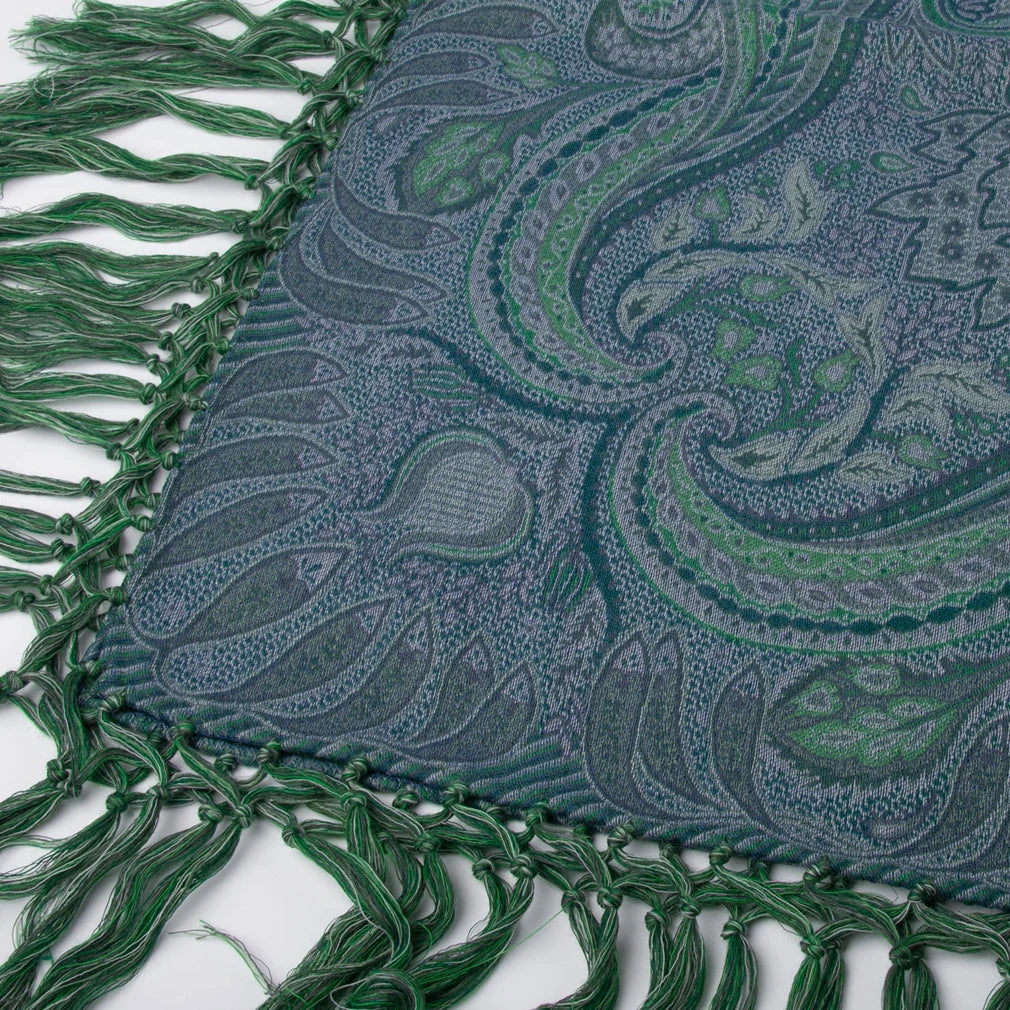 Wienersjal Frynset 140 x 140cm - Blå/Grønn 078