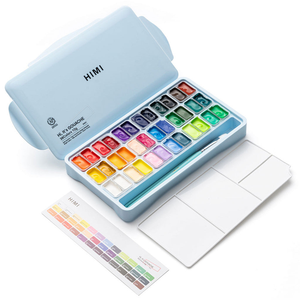 HIMI Twin Cup Gouache Sett Isblå - 36stk + 3 pensler