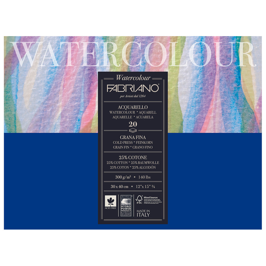 Fabriano Watercolour Akvarellblokk 300g GF - 20ark - 30x40cm