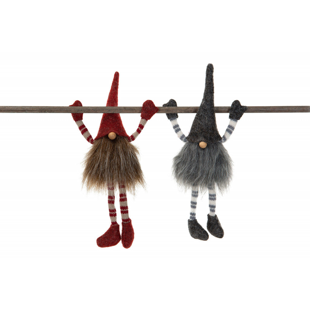 Nisse Sittande med Magnet, 25cm - Röd/Grå