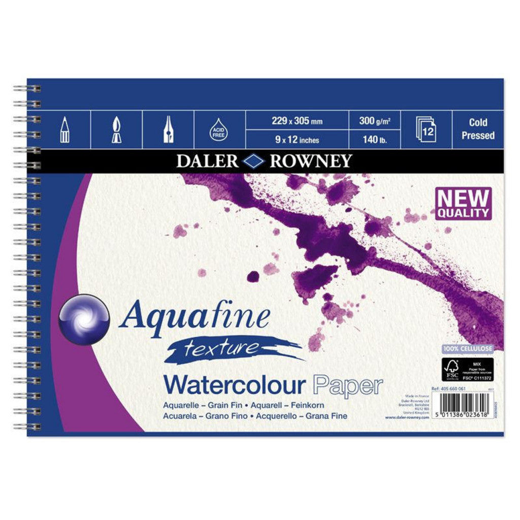Aquafine Blokk - CP 12 ark, 300gr, 30,5x22,9cm, Spiral