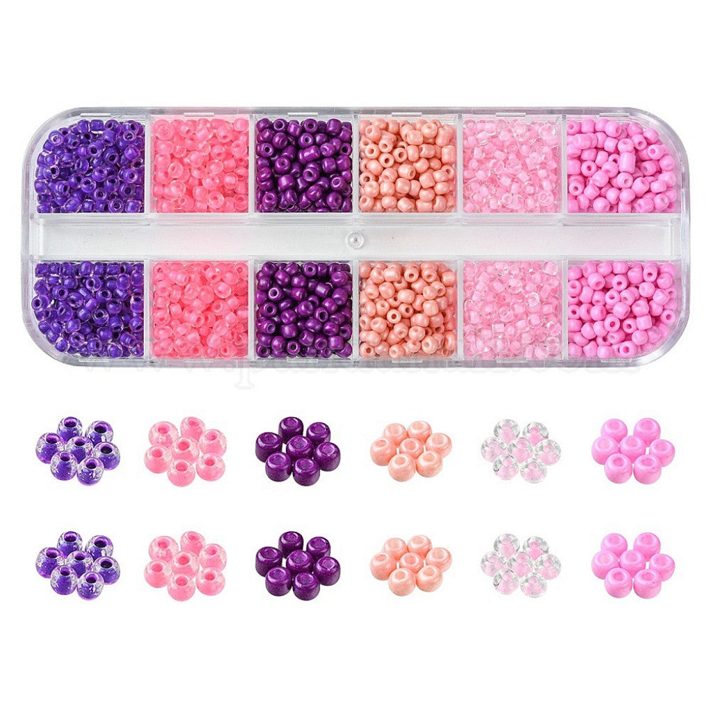 #1 Sett med Seed Beads i 6 Farger 8/0 (3mm) - Lovely Mix, ca 800stk.