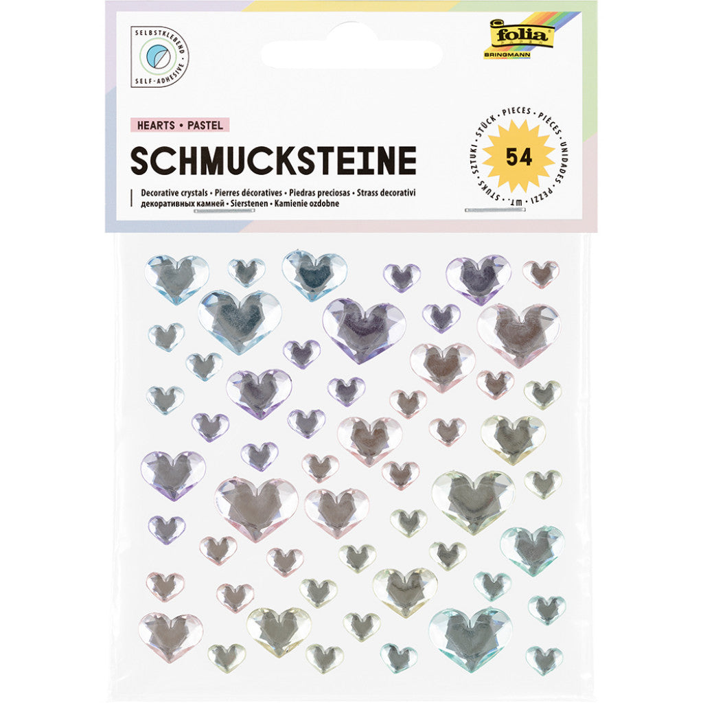 Folia Klistremerker Strass  54stk - Hjerter pastell