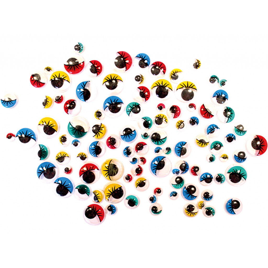 Plastøyne farget med Øyenvipper mix - 100stk