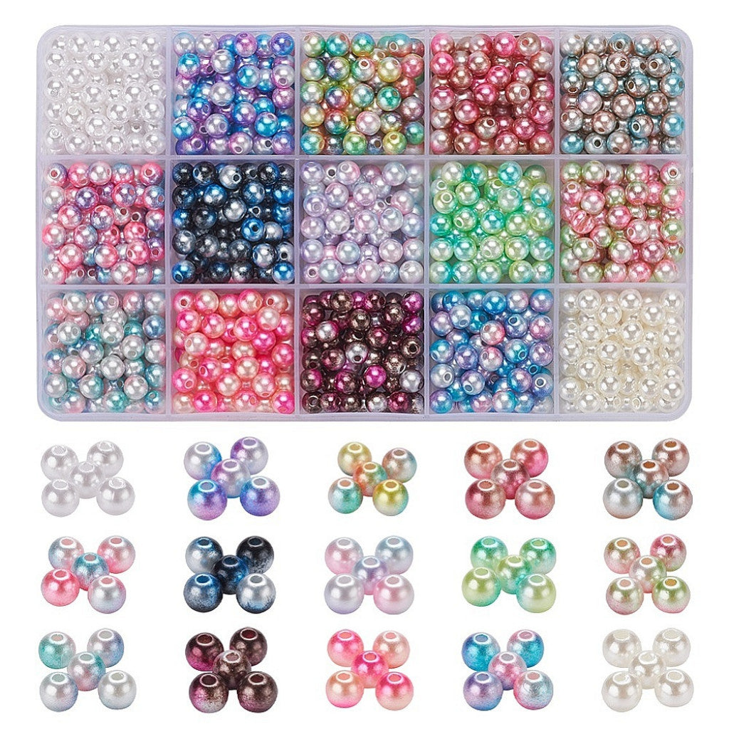 #1 Sett med Akrylperler i 15 Farger - Rainbow Madness, 5mm, 900stk.