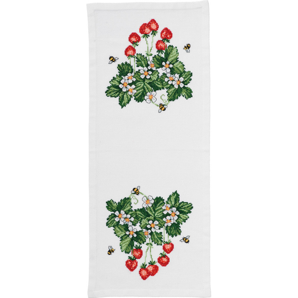 Korsstingsbroderi, Løper - Jordbær, 26x64cm