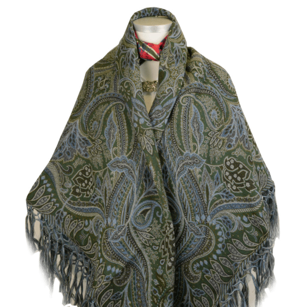 Wienersjal Frynset 140 x 140cm - Blå/Grønn 011