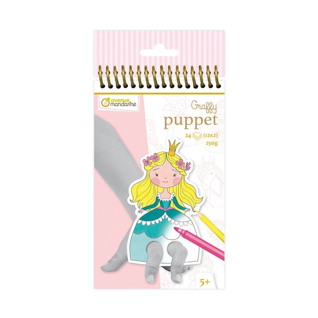 Graffy Puppet Fargeleggingsbok - 10x20cm - Prince & princess