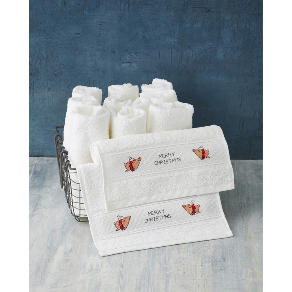 Korsstingsbroderi, Håndkle - 2stk Flying Pigs, 30x50cm