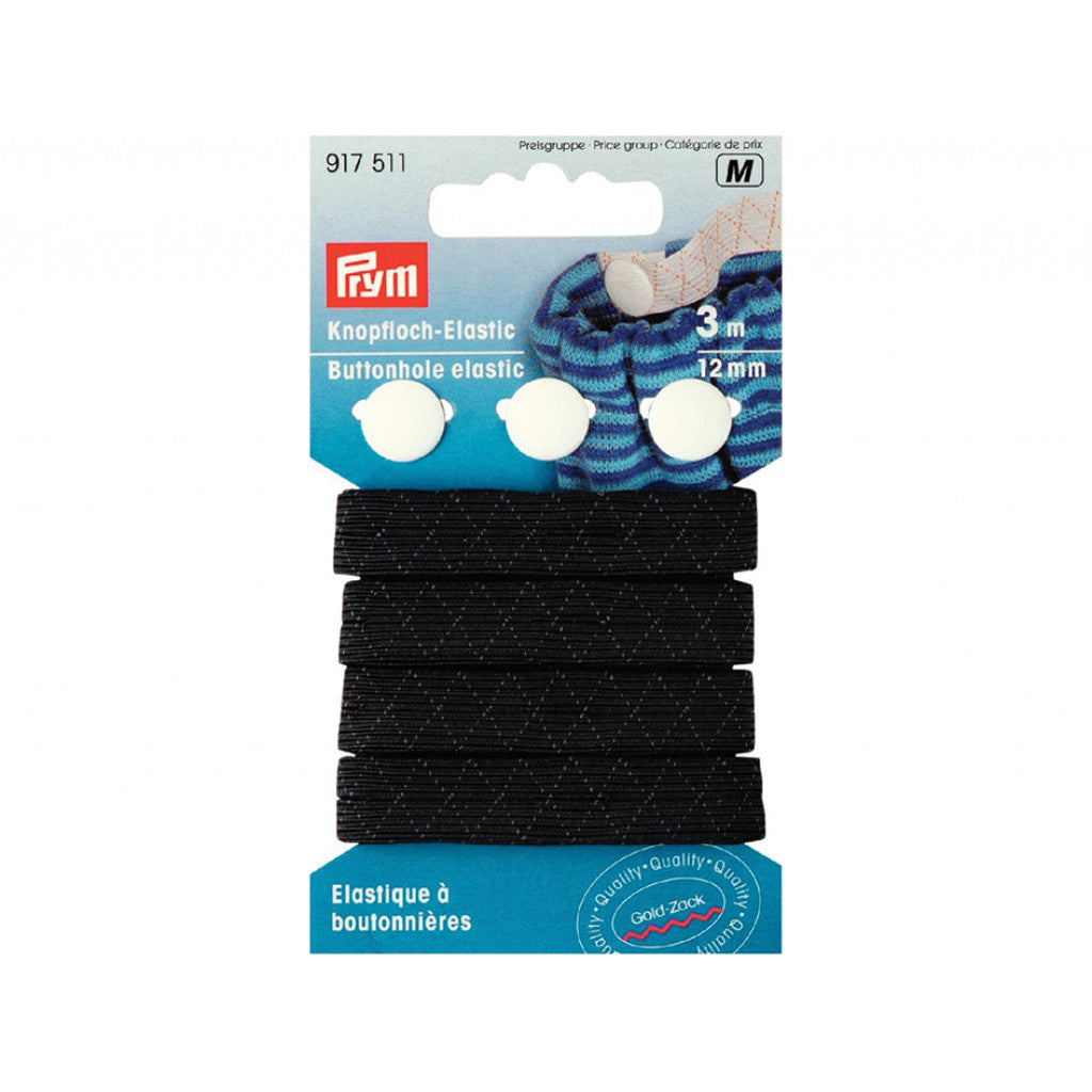 Prym Knappehullstrikk 12mm. sort 3 knapper