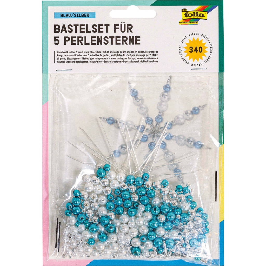 Folia Hobbysett Perlestjerner 5stk - Blå / sølv