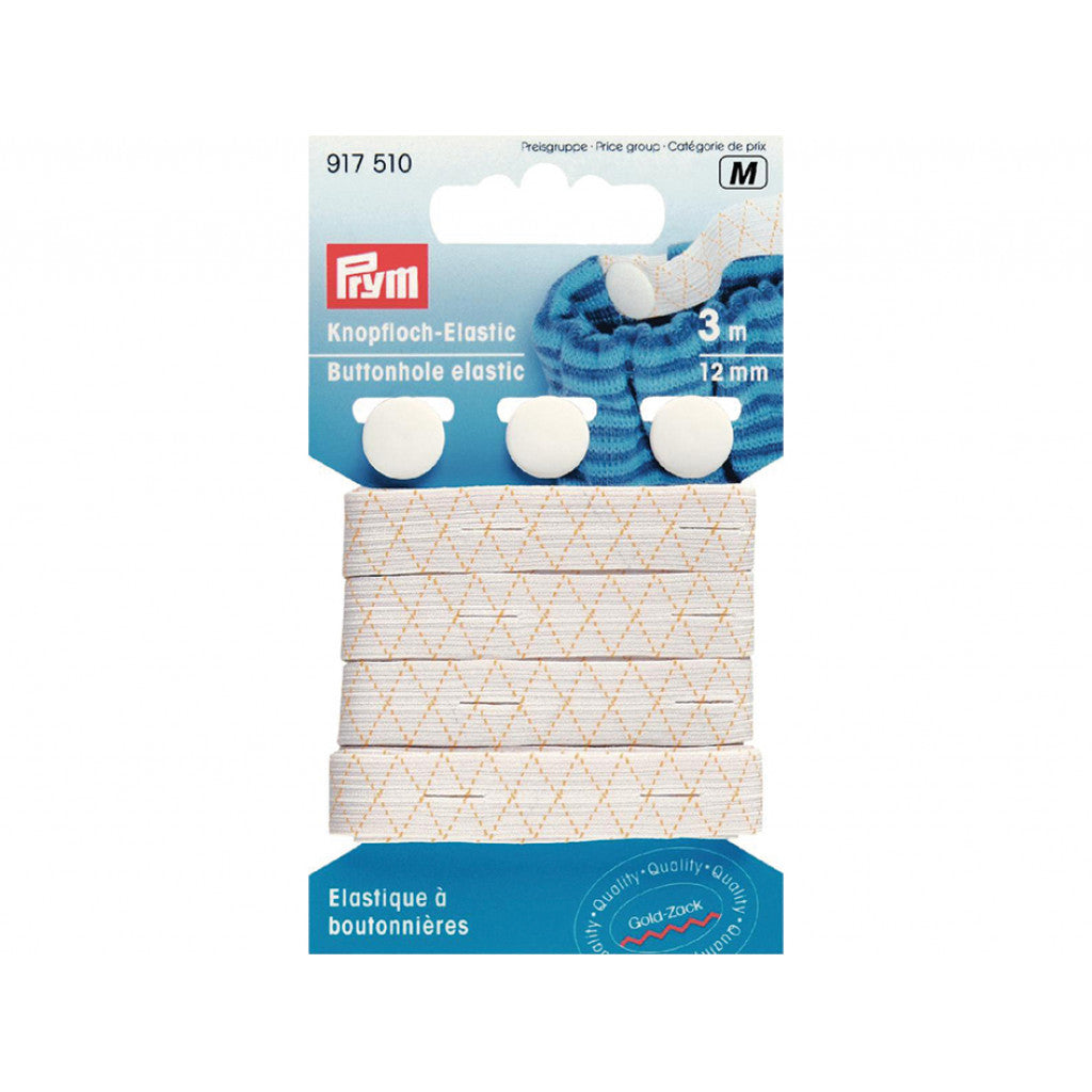 Prym Knappehullstrikk 12mm. hvit 3 knapper
