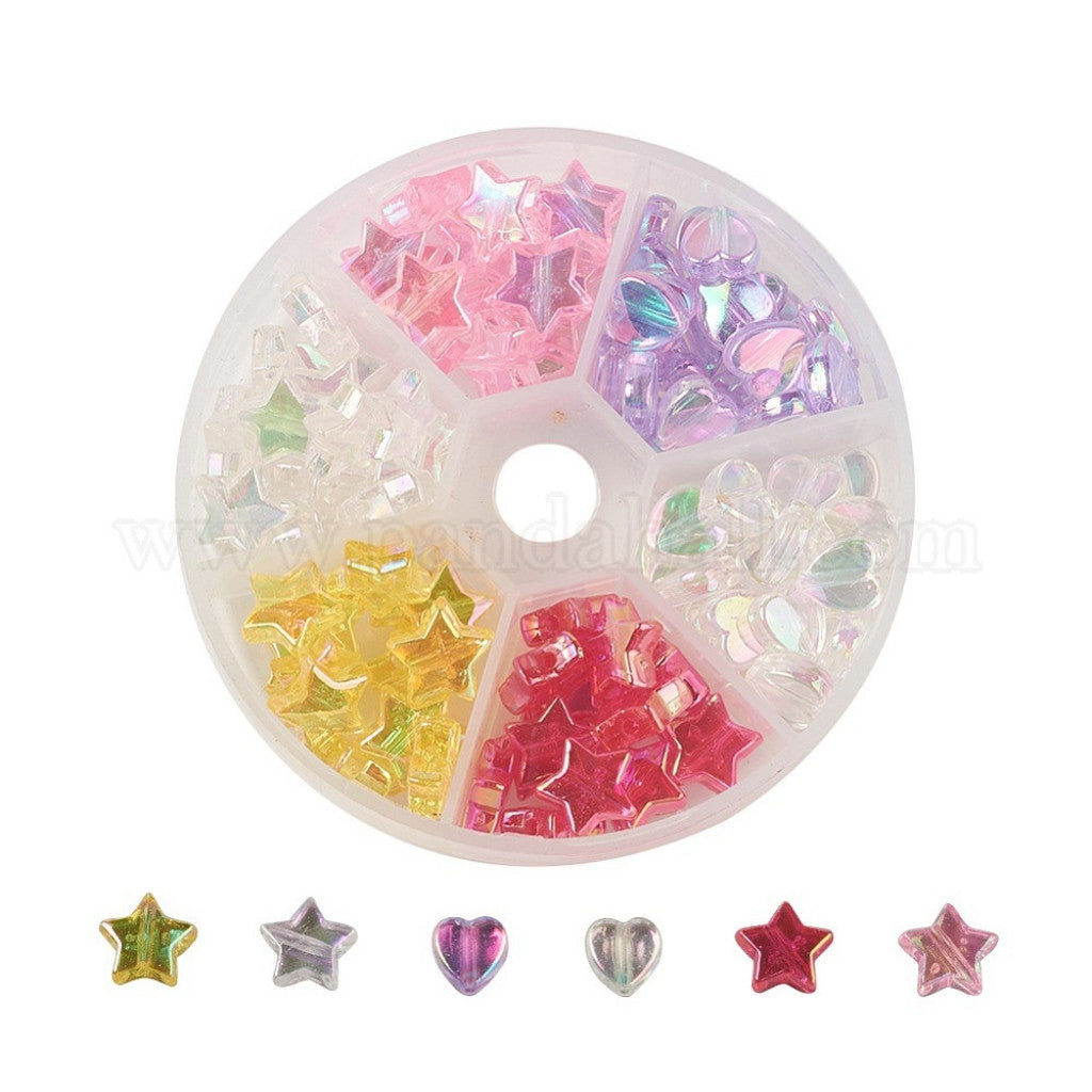 #1 Sett med Akrylperler i 7 Design - Stars & Hearts, 110 stk