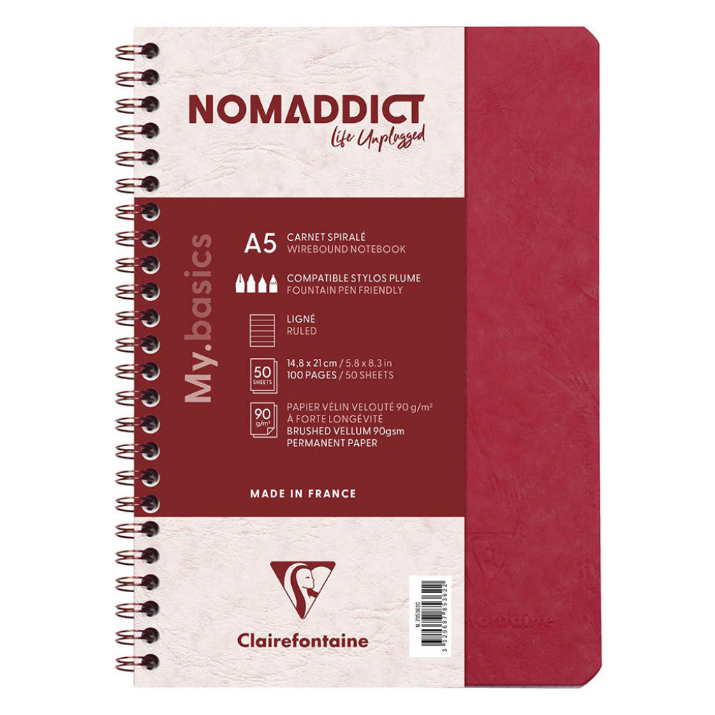 Nomaddict Notatbok Spiral A5 linjer - Rød