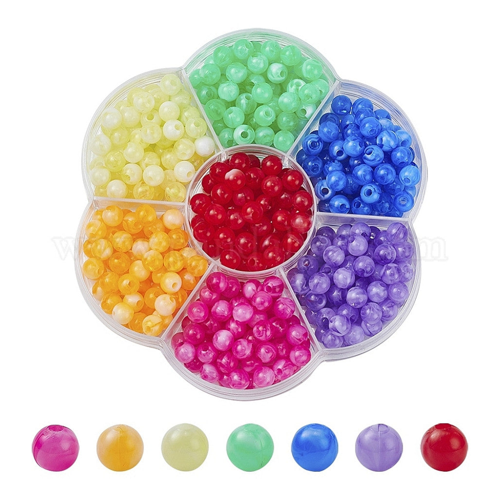 #1 Sett med Akrylperler i 7 farger - Summer Candy Gemstones, 6mm, 490stk.
