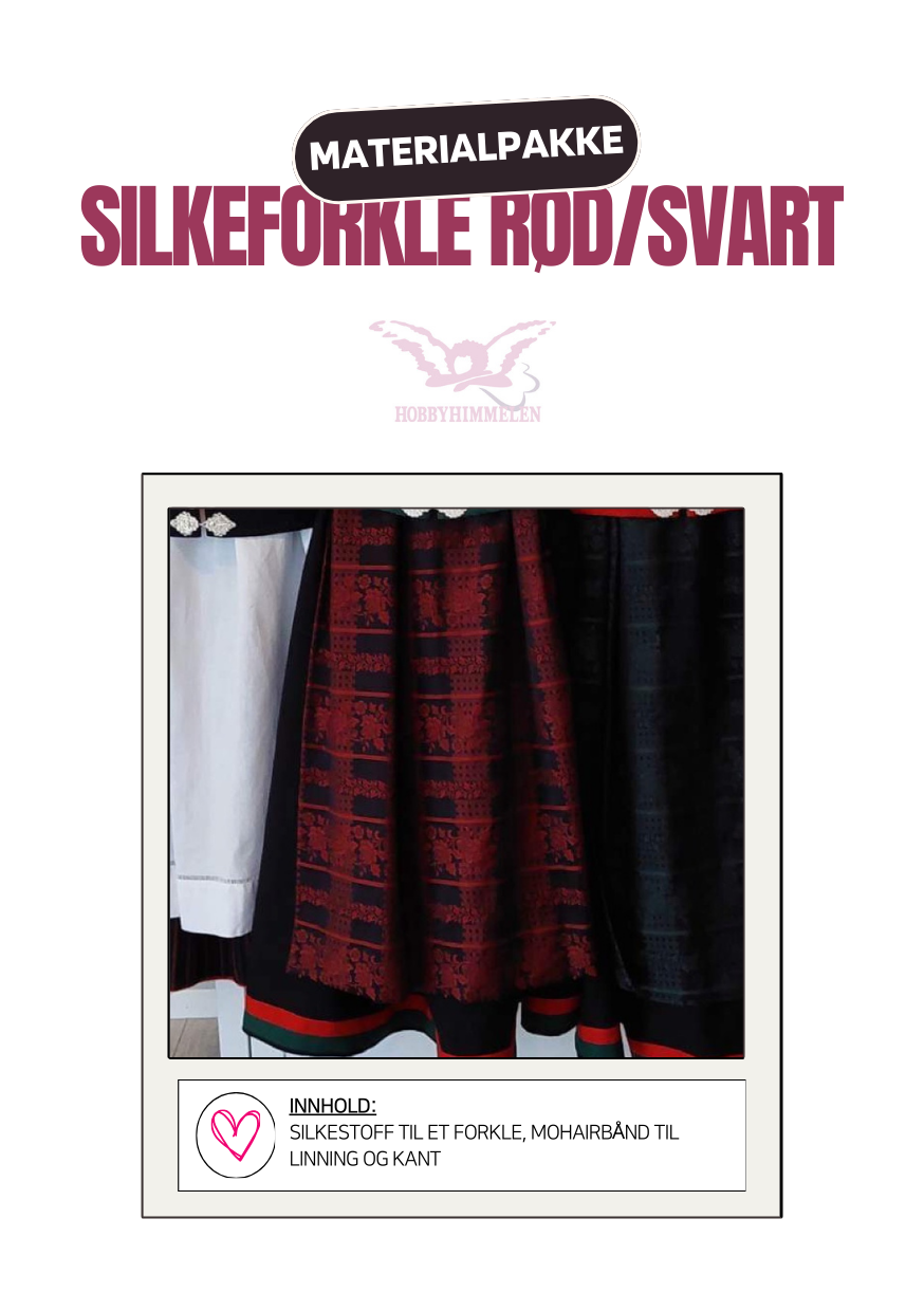 Materialpakke til Vest Agder-Forkle - Silke Jaquard Rosa Rugrosa, Rød