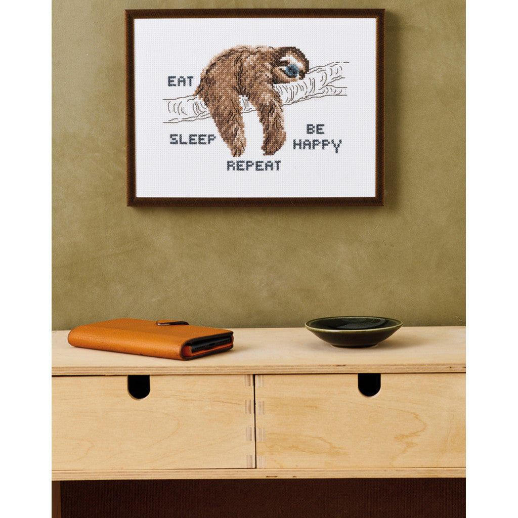 Eva Rosenstand Broderikit - Eat, sleep, be happy - repeat 24x18 cm