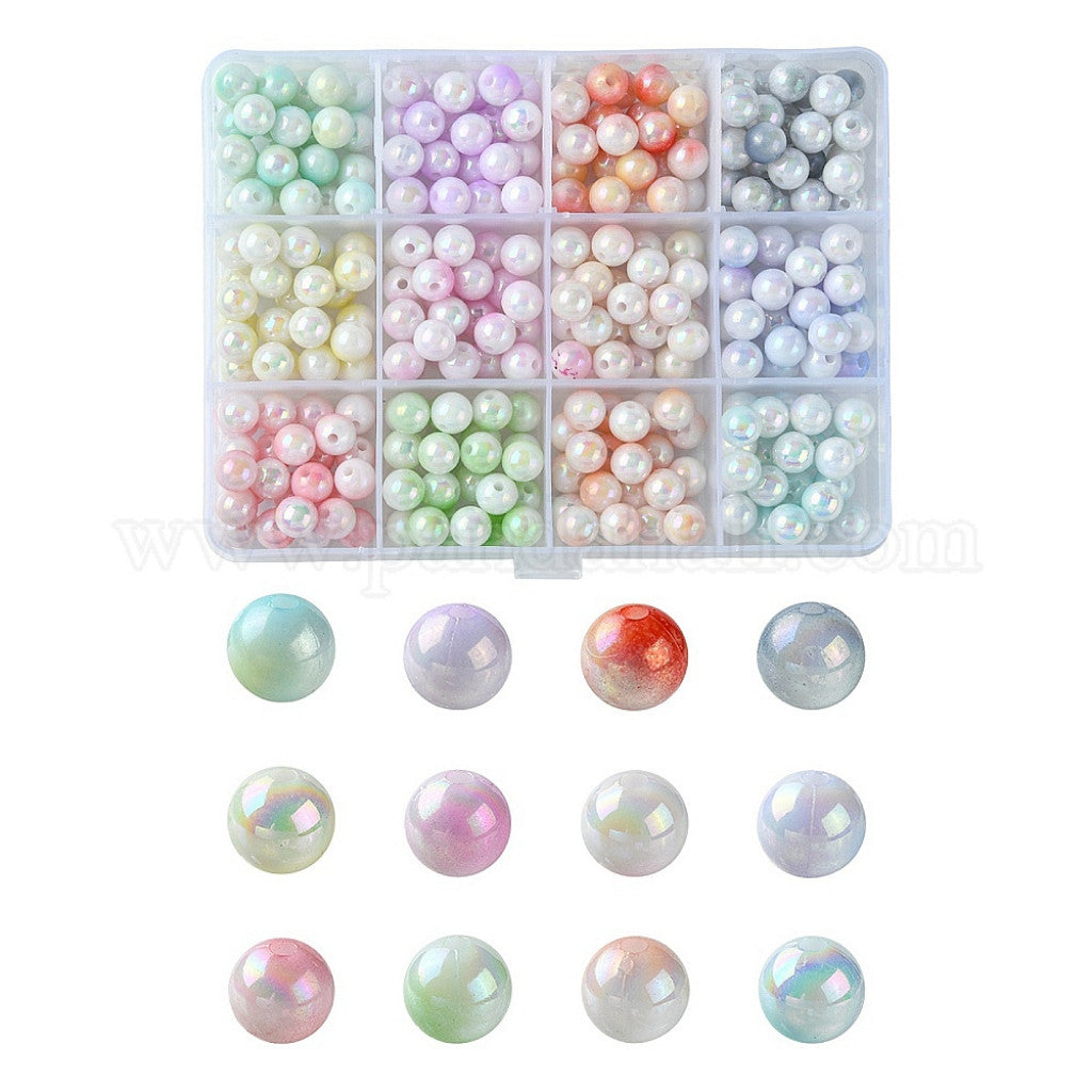 #1 Sett med Akrylperler i 12 Farger - Two-tone Madness, 8mm, 300stk.