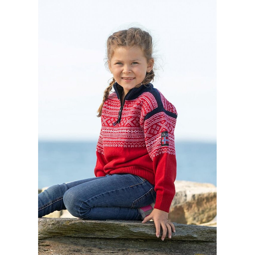 Setesdal Ullgenser m/fleece i hals Barn - Rød, 2 år