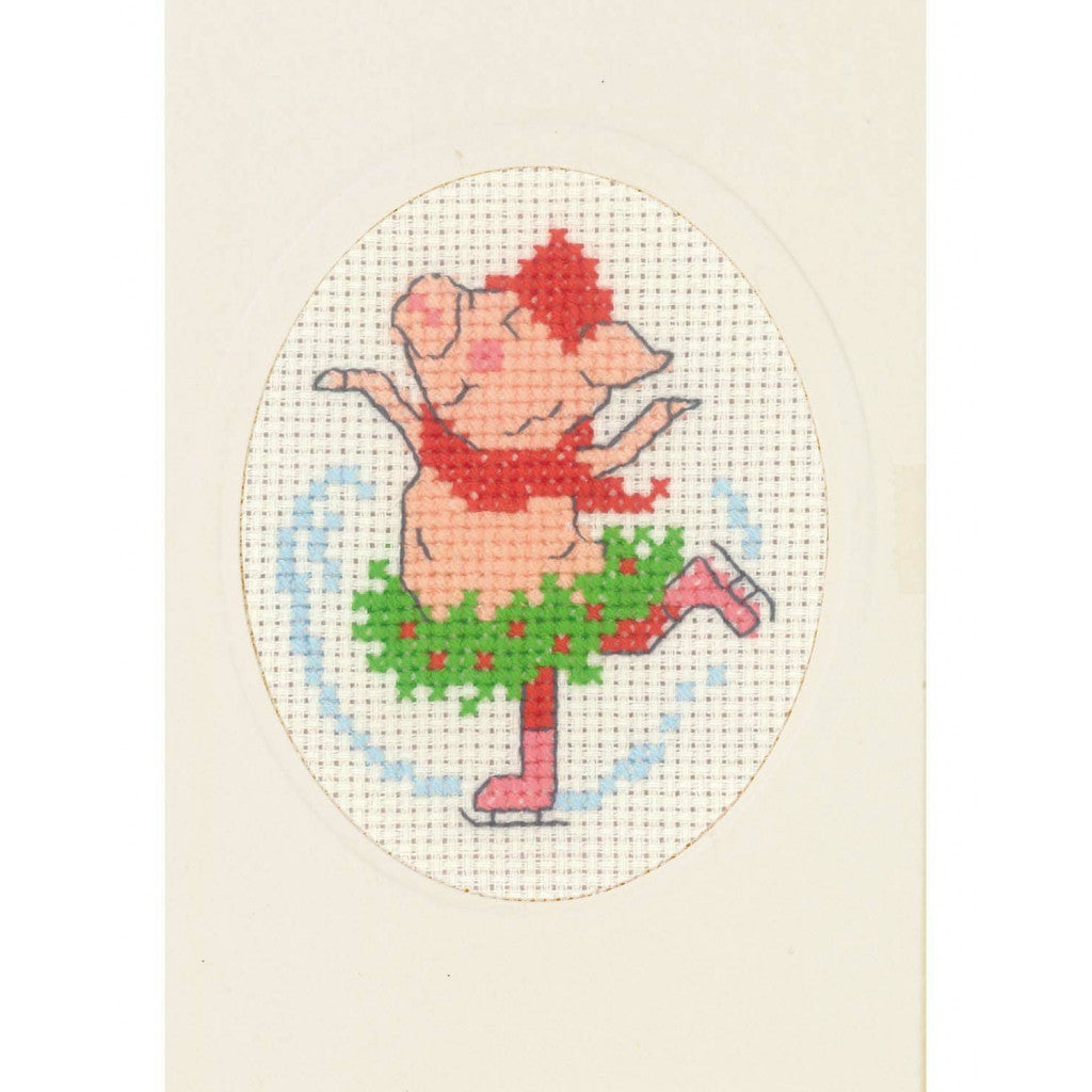 Korsstingbroderi Julekort, 9x13cm - Grise-Ballerina