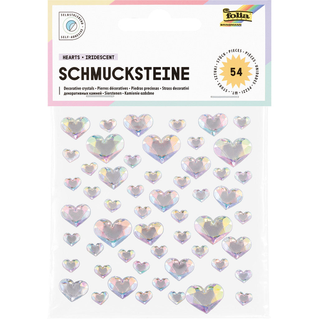 Folia Klistremerker Strass  54stk - Hjerter iriserende