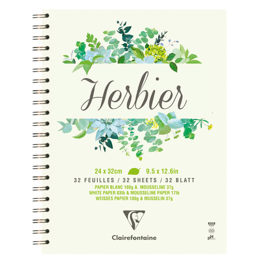 Clairefontaine Herbarium Bok spiral - 180g 32ark - 24x32cm