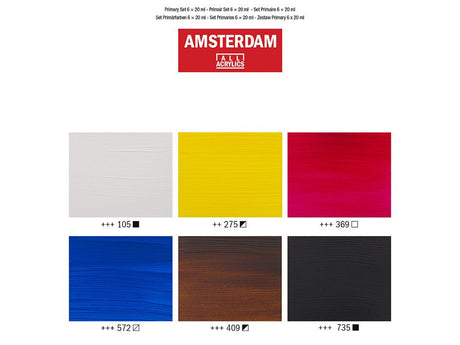 Amsterdam Standard 20ml - Sett 6 ass. Primærfarger - HobbyHimmelen