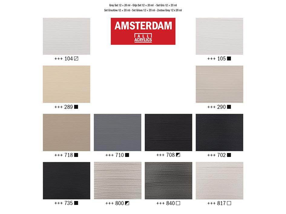 Amsterdam Standard 20ml - Sett 12 ass. Gråtoner - HobbyHimmelen