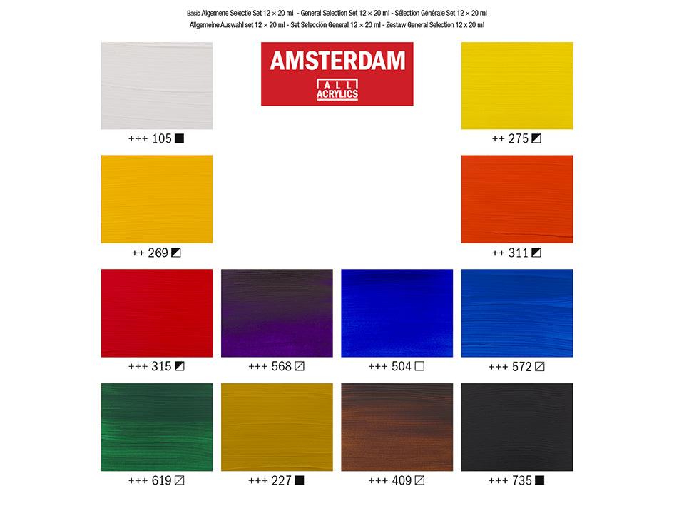 Amsterdam Standard 20ml - General Selection - Sett 12 ass. farger - HobbyHimmelen