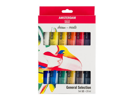 Amsterdam Standard 20ml - General Selection - Sett 12 ass. farger - HobbyHimmelen