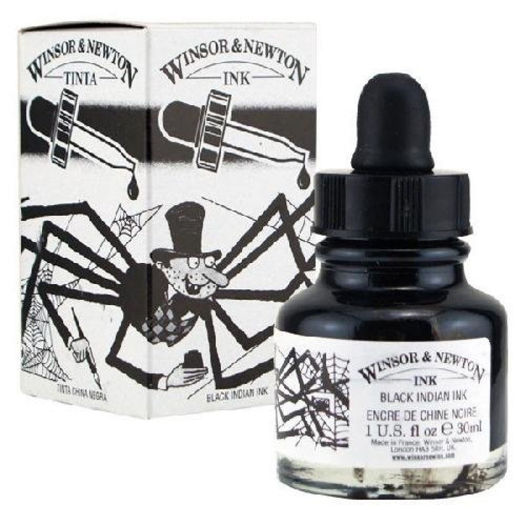 W&N Drawing Ink, 30 ml - 030 Black Indian med pipett