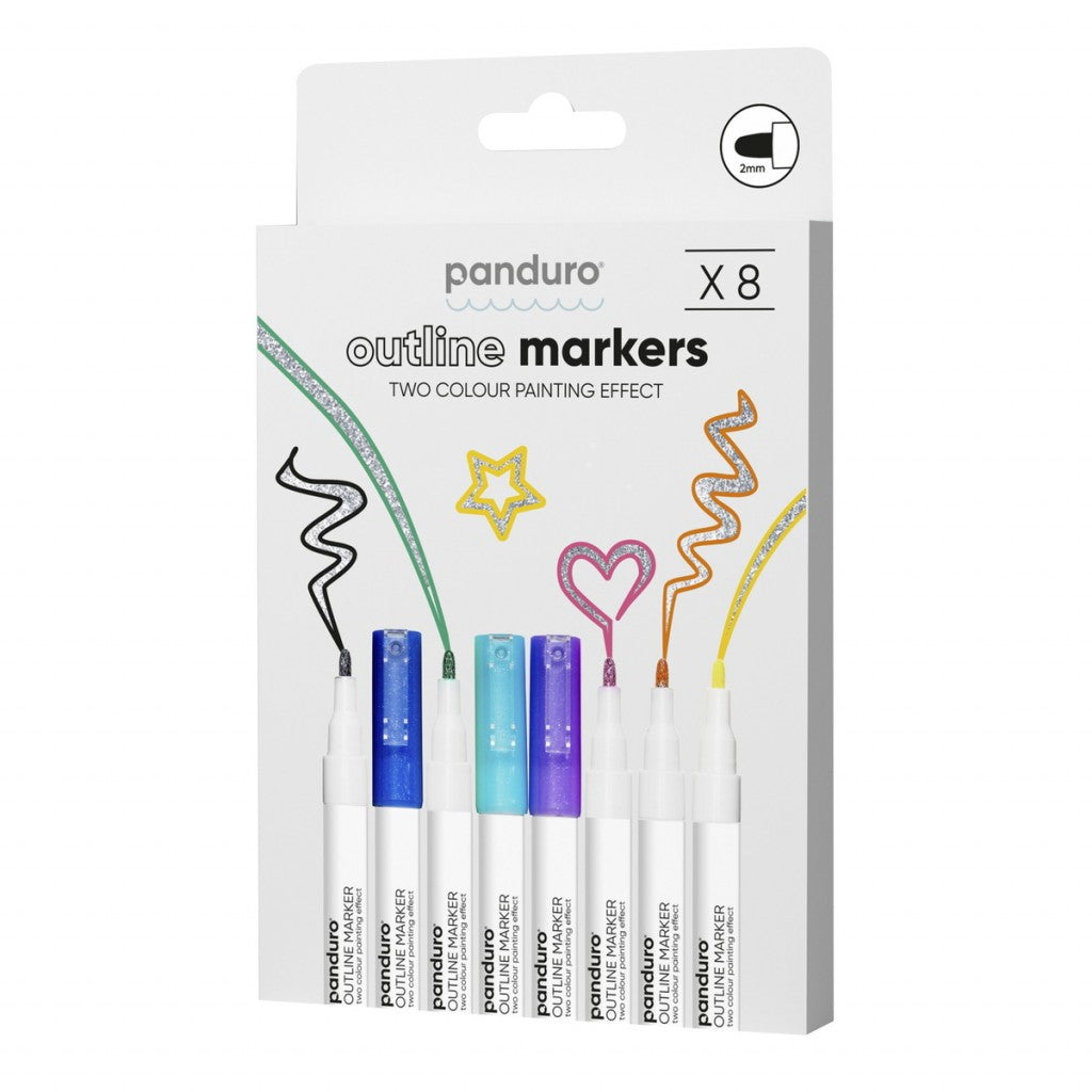 Panduro Outline Markers, 8stk - Metallic