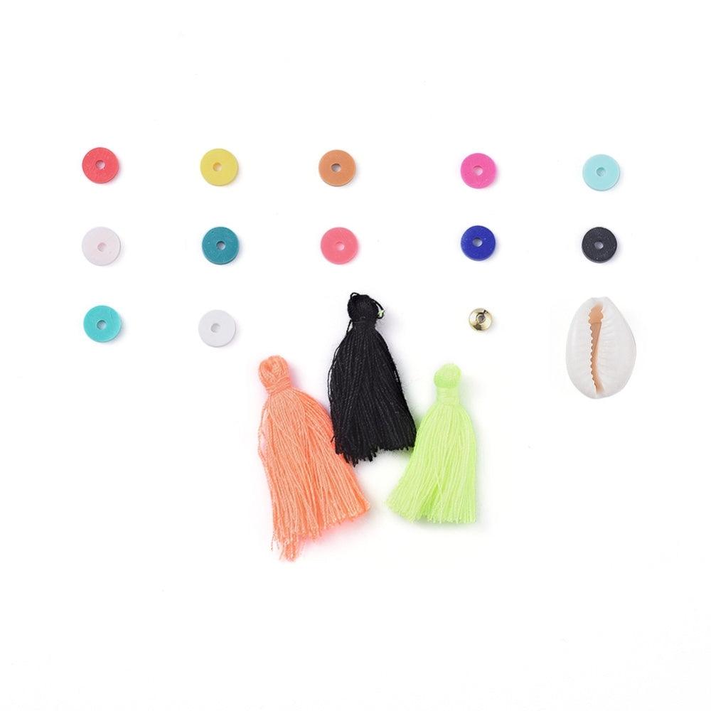 #1 Heishi Perlesett 6mm, 12 farger (2400 perler) og Pynt - Tassel Vibes - HobbyHimmelen