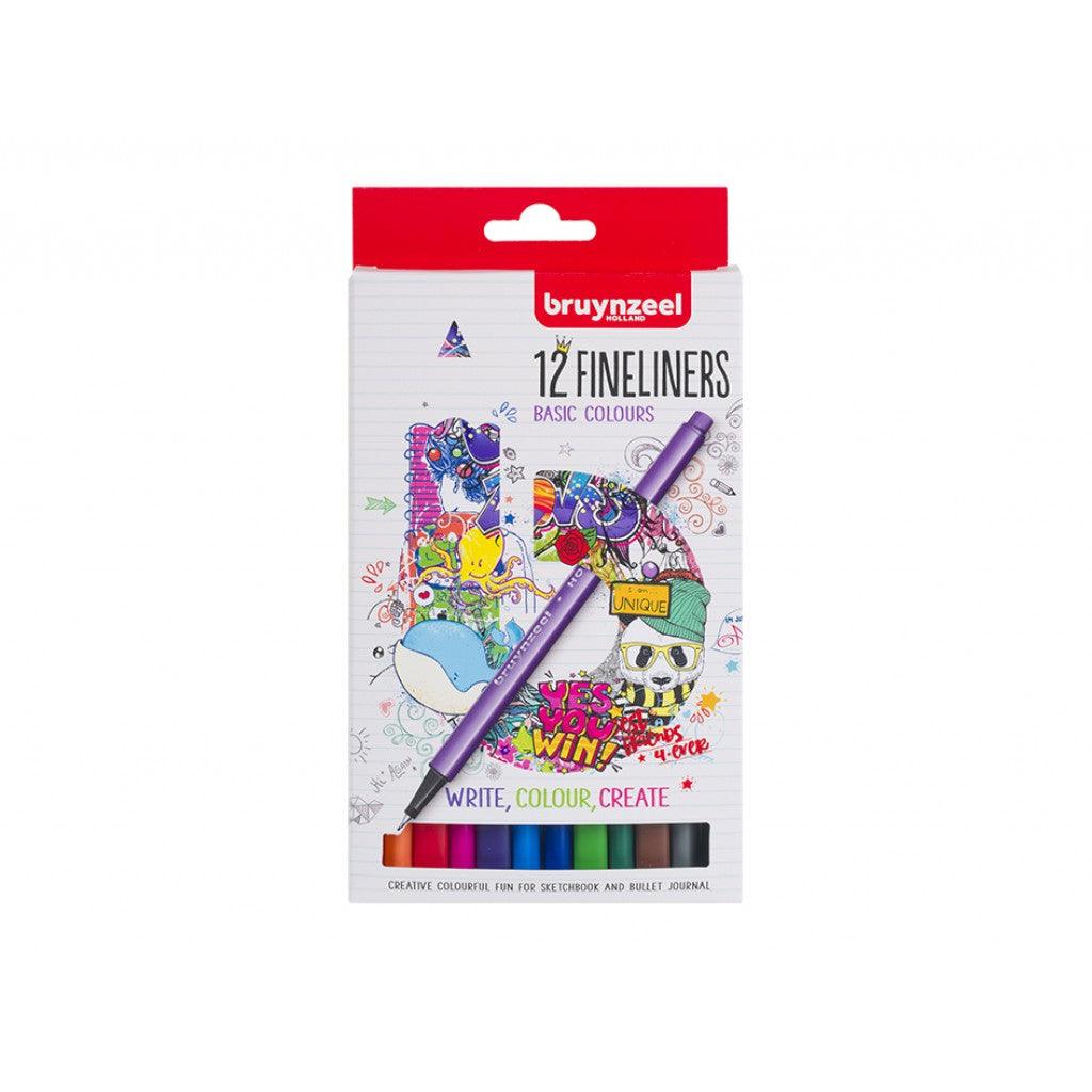 Bruynzeel Fineliners - Basic Colours 12stk - HobbyHimmelen