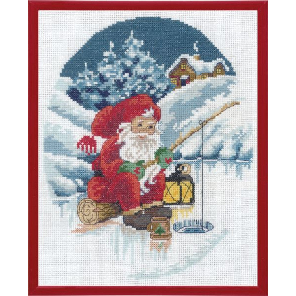 Korsstingsbroderi - Nisse som fisker, 20x25cm, 5,4tr/cm