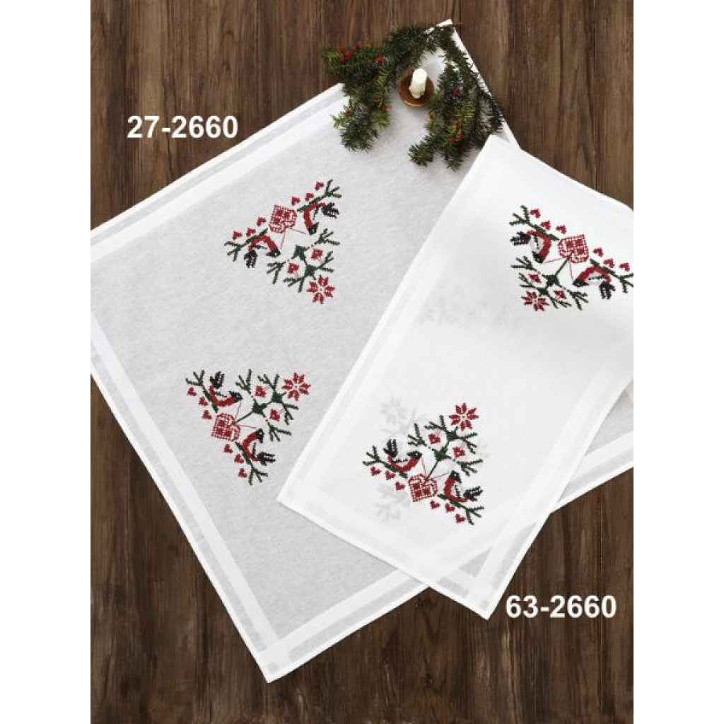 Påtegnet Duk - Fugler med hjerte, 80x80cm