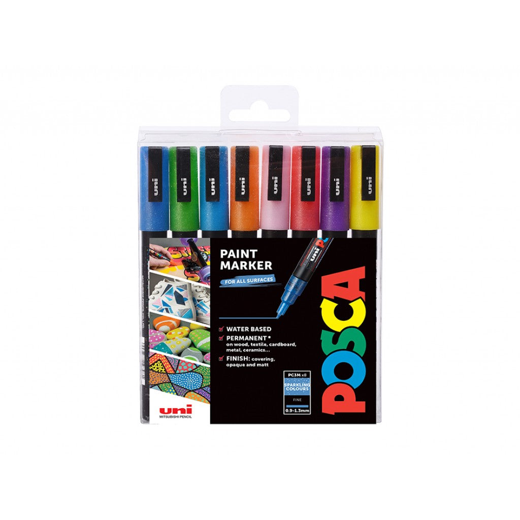 Uni POSCA PC-3M - Fine 0,9-1,3mm - Sett Sparkling 8stk