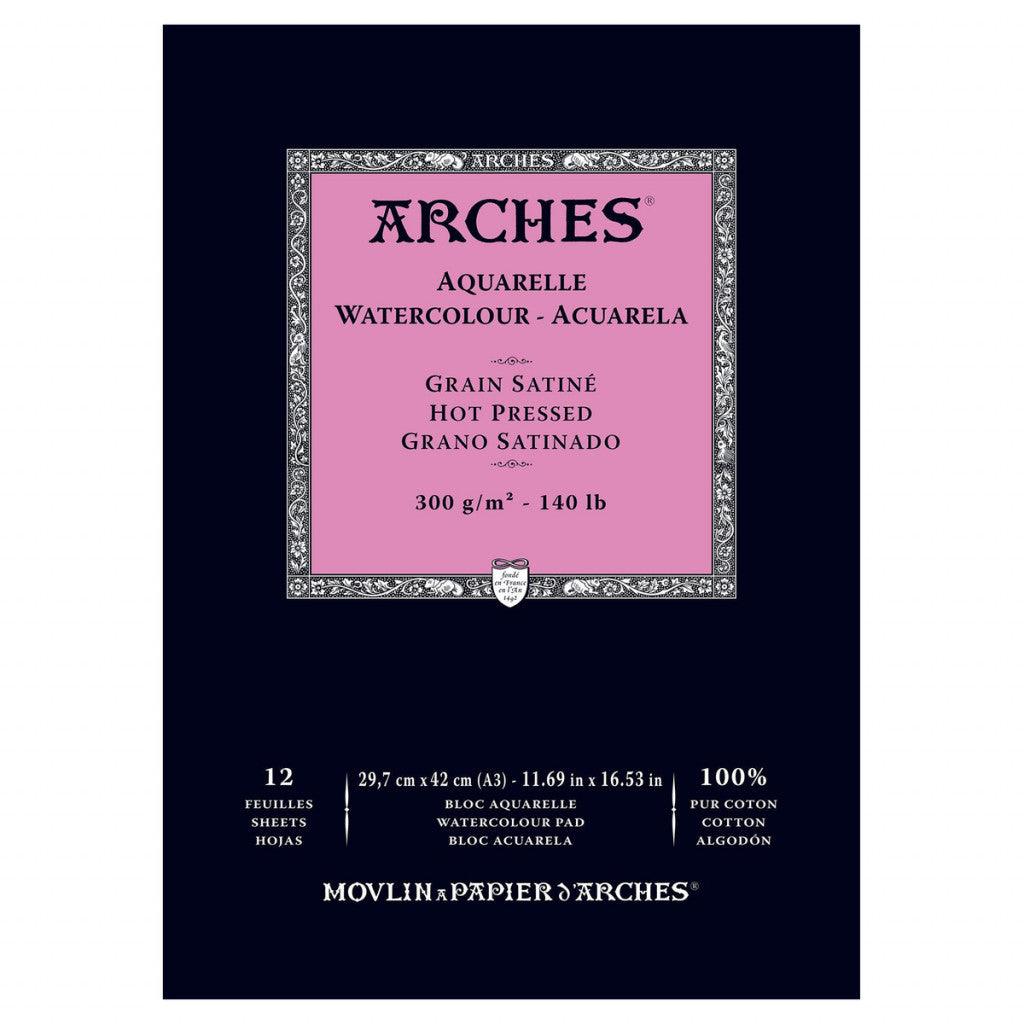 Arches Akvarellblokk Grain satine (Hot pressed), A3 - HobbyHimmelen