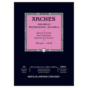 Arches Akvarellblokk Grain satine (Hot pressed), A3 - HobbyHimmelen