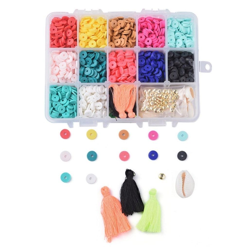 #1 Heishi Perlesett 6mm, 12 farger (2400 perler) og Pynt - Tassel Vibes - HobbyHimmelen
