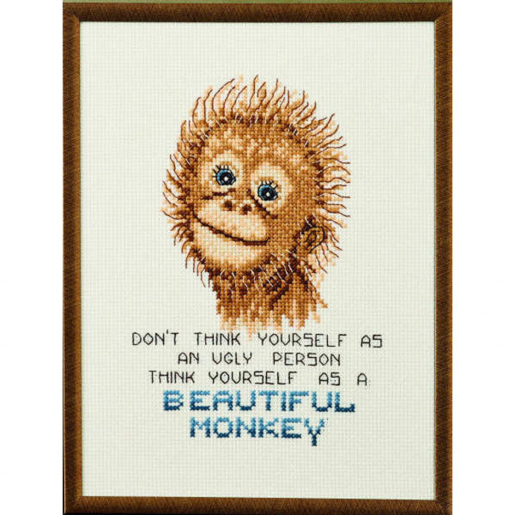 Korsstingsbroderi - Beautiful Monkey, 18x24cm