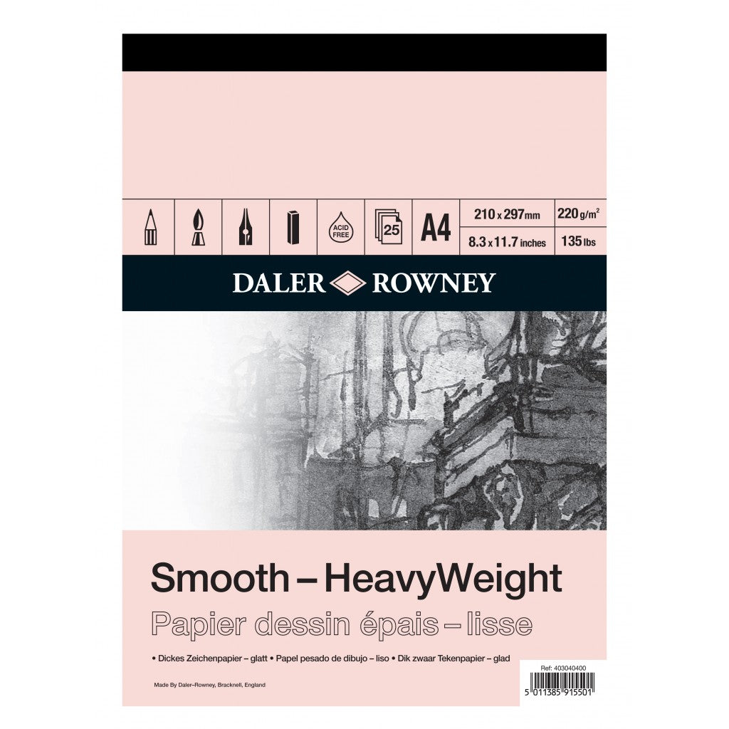 Daler Rowney - Tegneblokk Smooth Heavy Weight, 25ark, 220g, A4