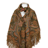 Wienersjal Frynset 140 x 140cm - Oliven/Oransje 020