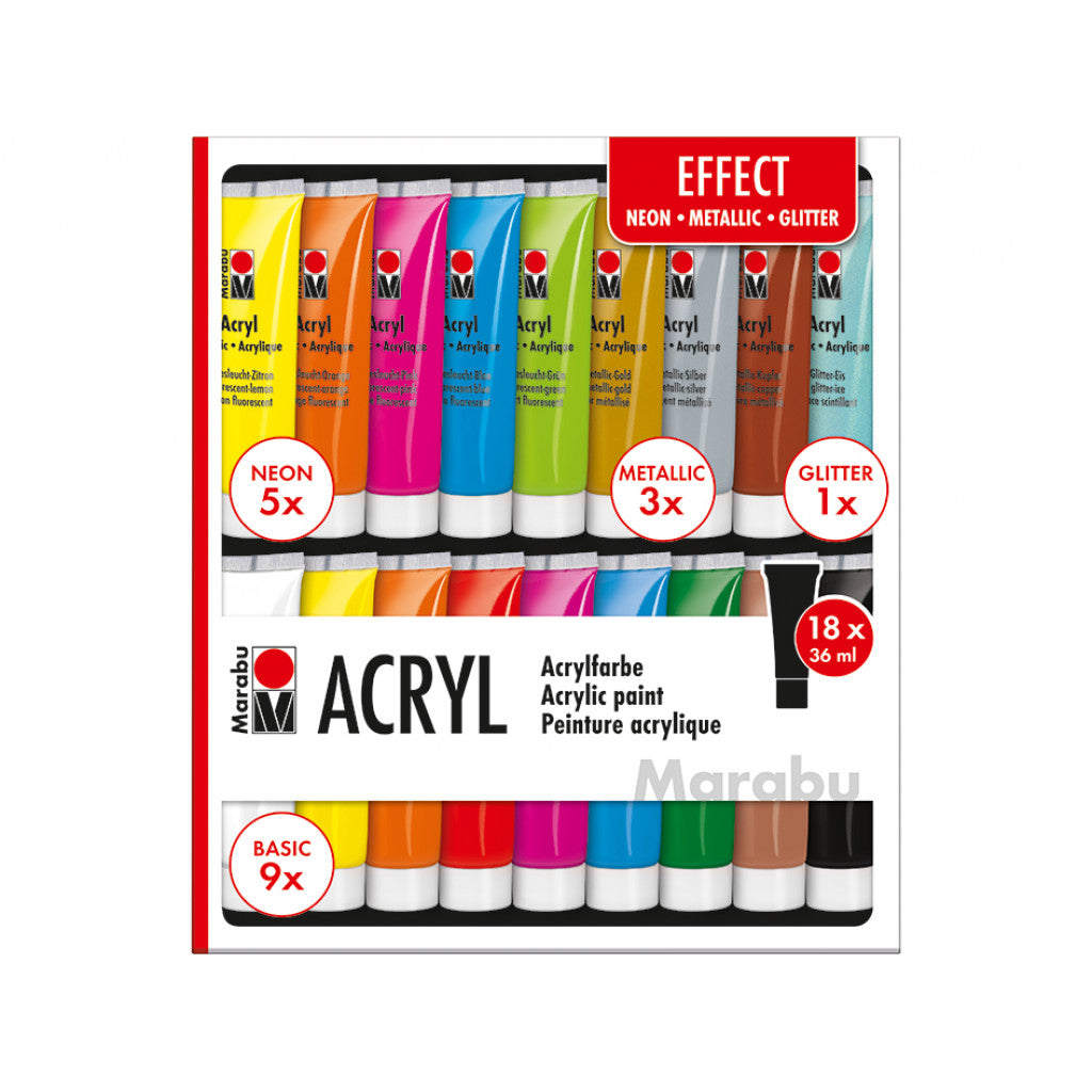 Marabu Acrylic Malingssett 18x36ml - EFFECT