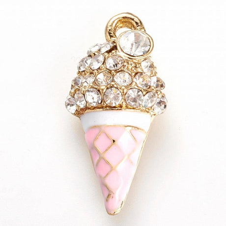Charm Emalje Iskrem, 21x10mm, 1stk - Pink Rhinestone - HobbyHimmelen