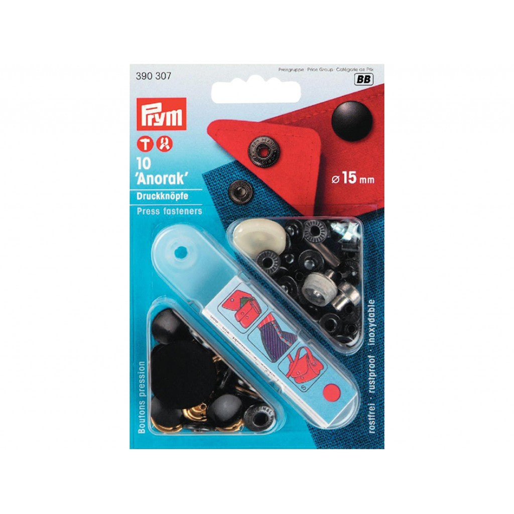 Prym Trykknapper Anorak 15mm 10stk - Sort