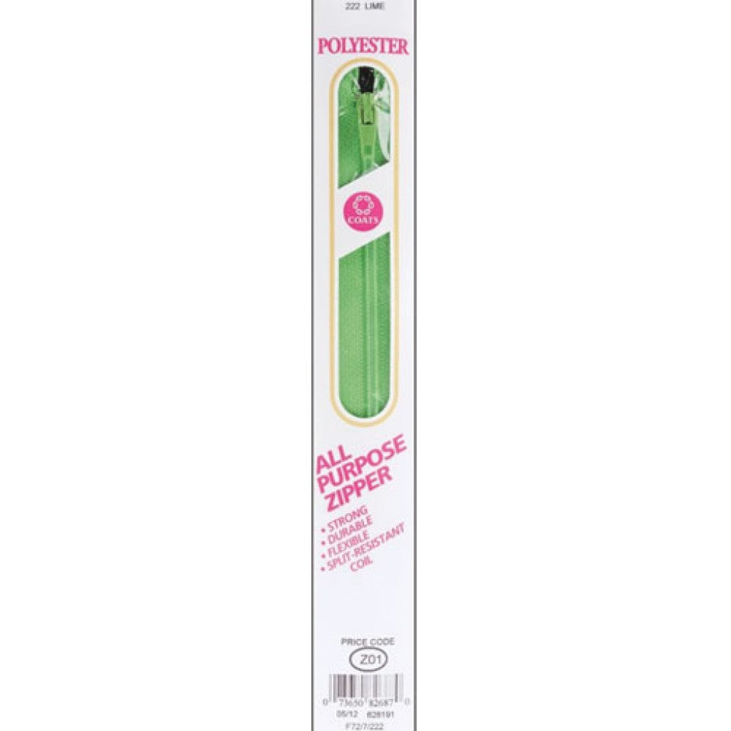 Glidelås i nylon (lukket) - 18cm Lime