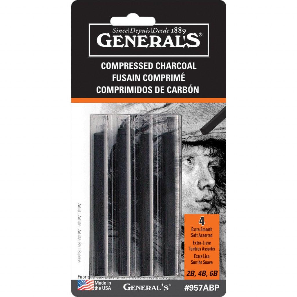Compressed Charcoal Sticks 4/Pkg-Black - 2B, 4B & 6B - HobbyHimmelen