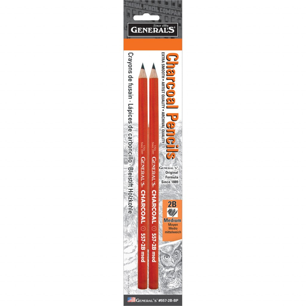 General Pencil Charcoal Pencil, 2B 2stk